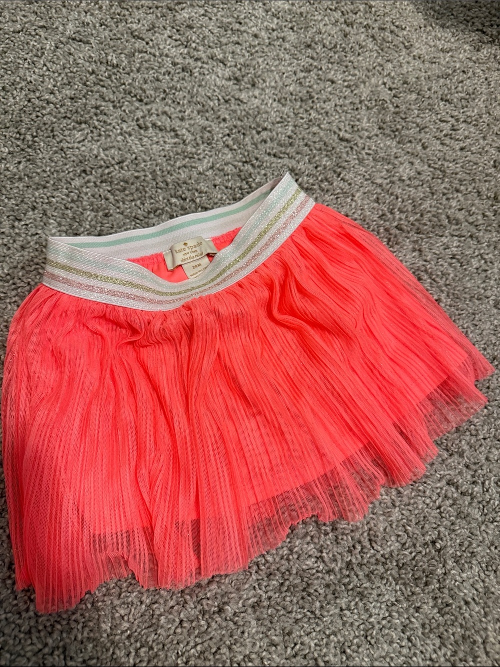 kate spade Neon Coral Layered Tulle Skirt with Striped Waistband